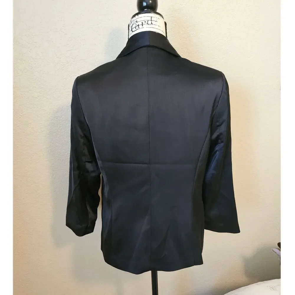 Black Satin Anne Klien Open Jacket, Pockets, Fully Lined, Medium